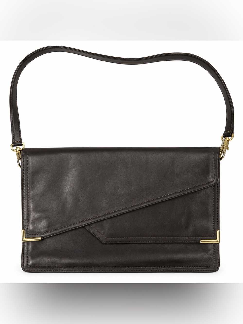 Vintage TUFF Beverly Hills Dark Taupe Brown Leather Envelope Bag